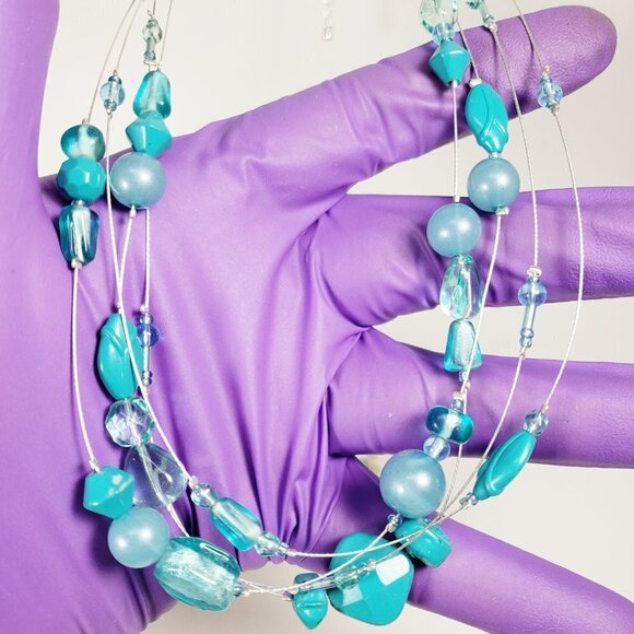 Turquoise Layered Necklace, Earrings Set – Multi-Strand Beaded Statement Jewelry - Picture 3 of 7